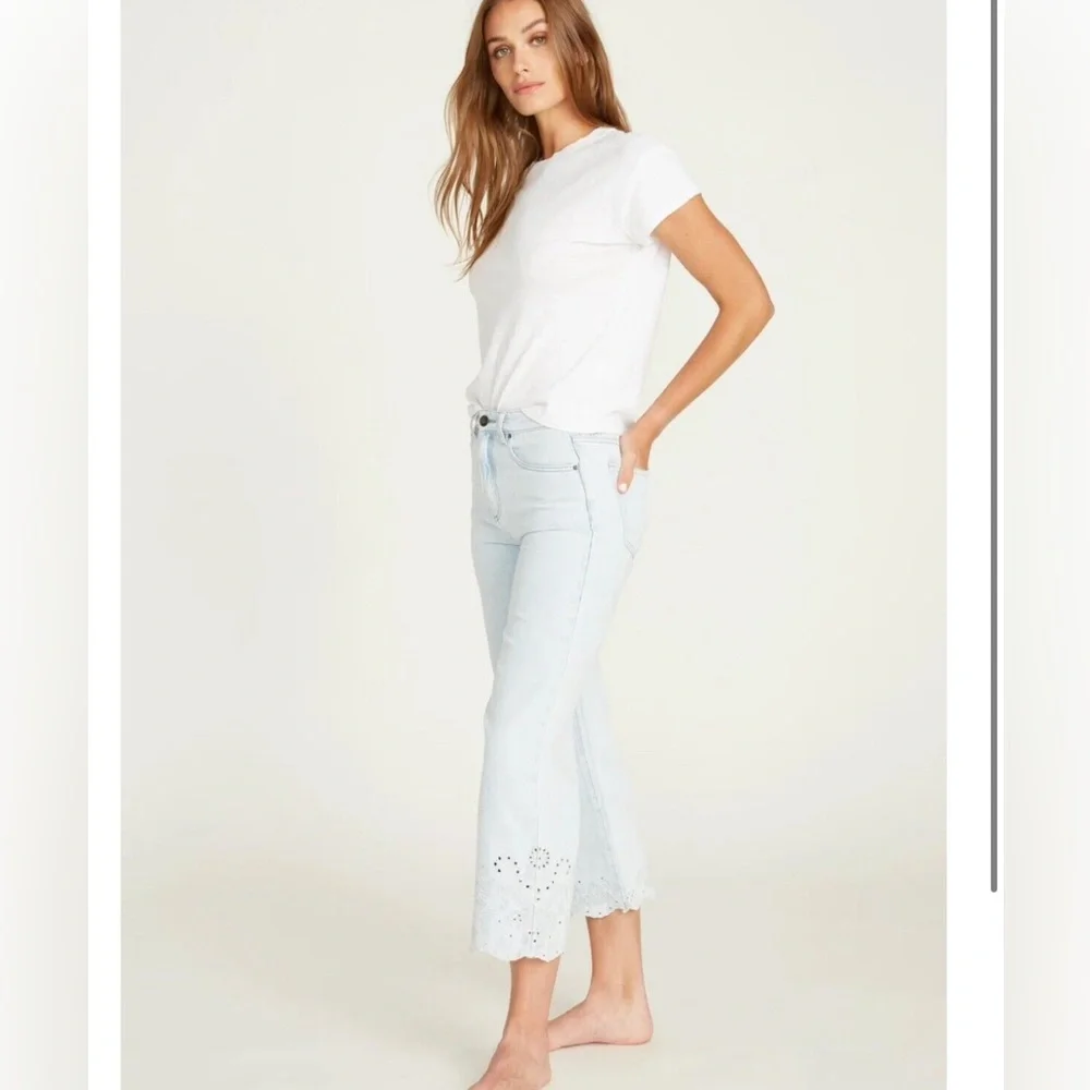 Driftwood Charlee Eyelet Wide Leg Jeans Cropped High Rise NWT Free People - Picture 3 of 8